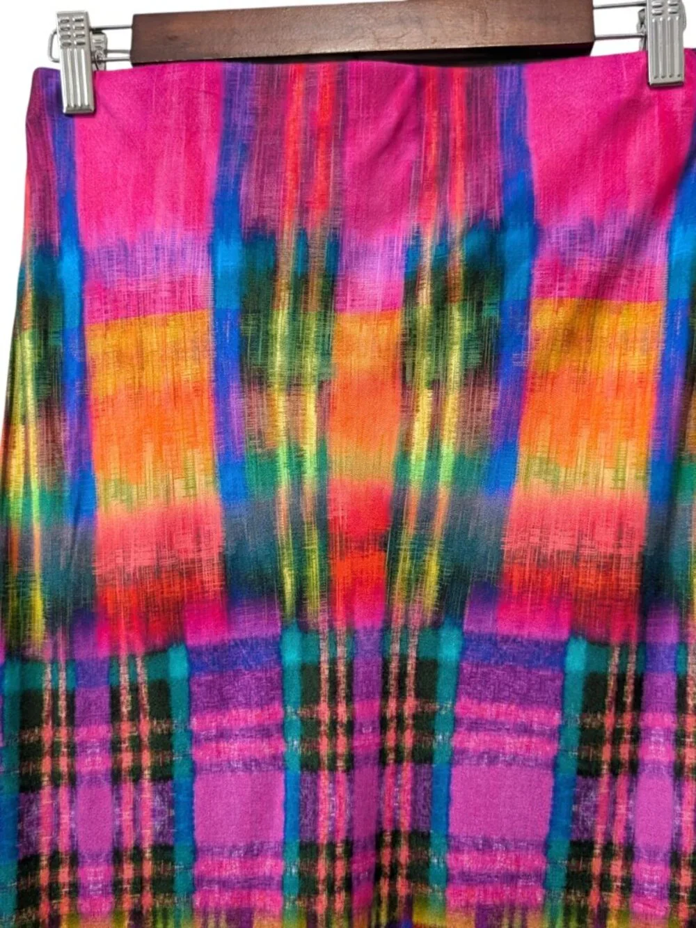Desigual Womens NWT Size S Neon Tartan Plaid Pull On Lace Hem Trim Slip Skirt - Picture 4 of 10